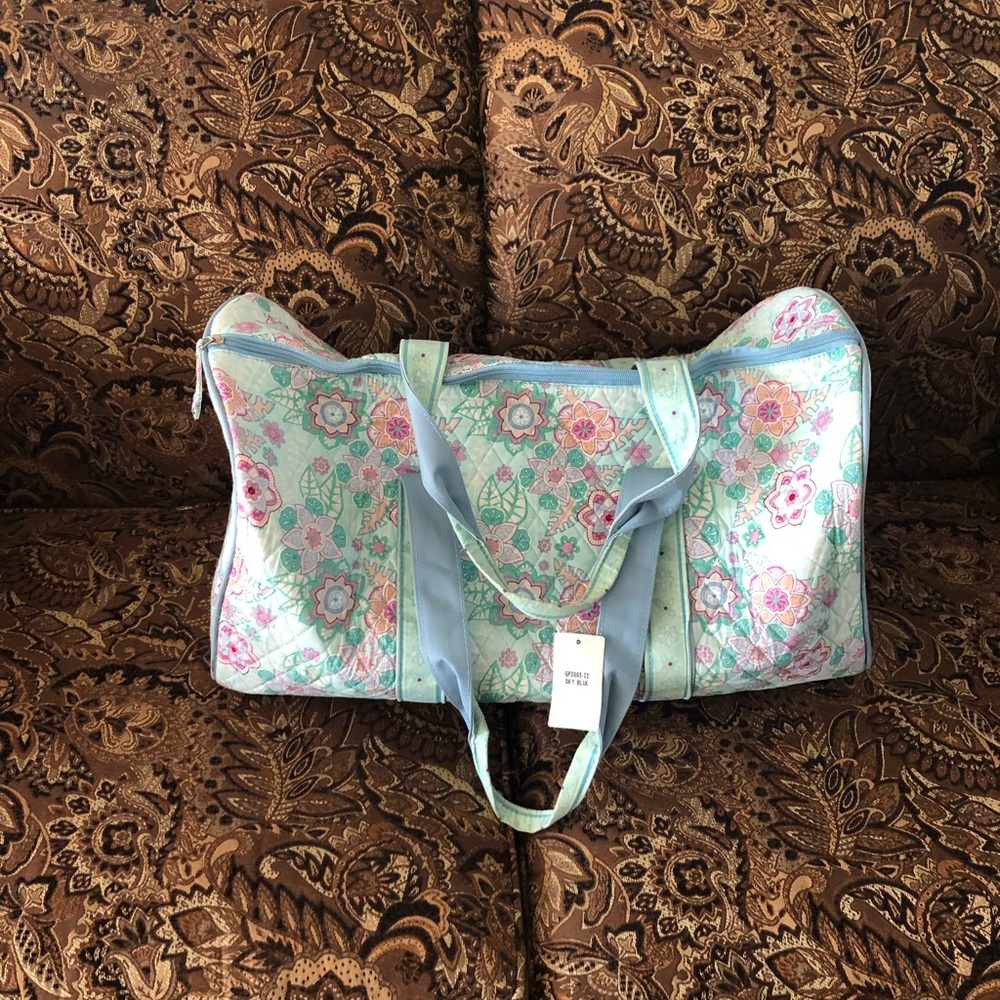 Mint Floral Quilted Travel Duffel Bag